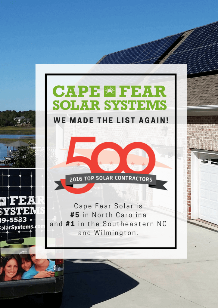 Cape Fear Solar Recognized Nationally as a Leading Solar Company in NC